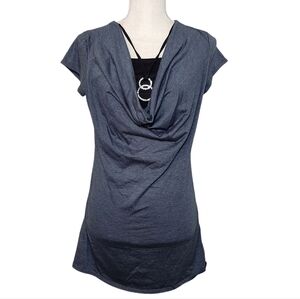 ✨️ Discreet Ladies Large Gray Jewel Necklace Business Casual Blouse Top